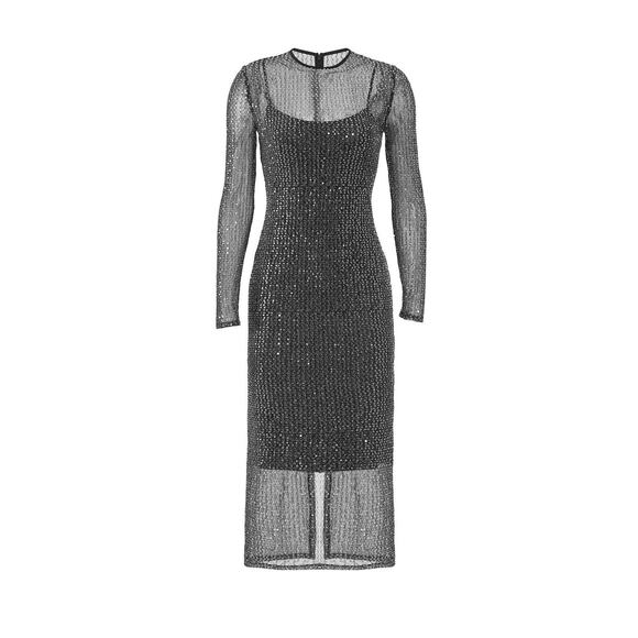 Rachel Roy Charcoal Silver Sequined Long Sleeve Cocktail Party Midi Dress Sz XS - Picture 5 of 14